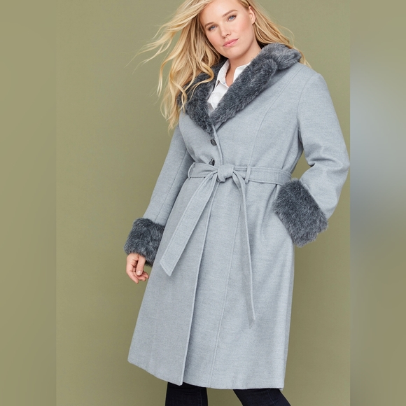 Lane Bryant Jackets & Blazers - Lane Bryant Fur Trim Gray Trench Coat